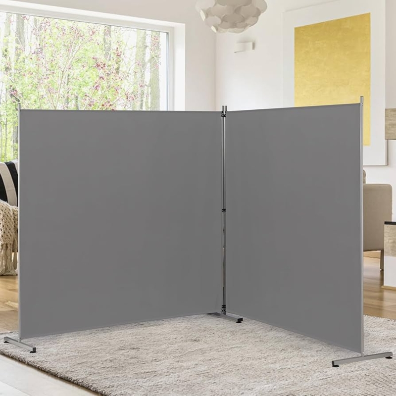 Gray Folding Partition Screen with Solid Surface and Hinged Frame