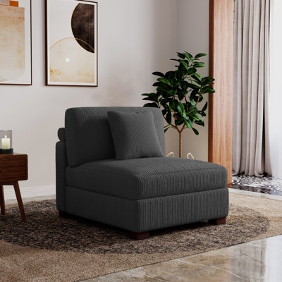 Gray Ribbed Corduroy Armless Accent Chair with Wood Legs