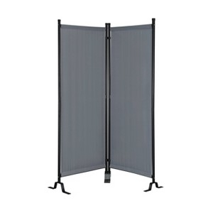Gray Ribbed Fabric Room Divider, Matte Metal Frame, Folding Design
