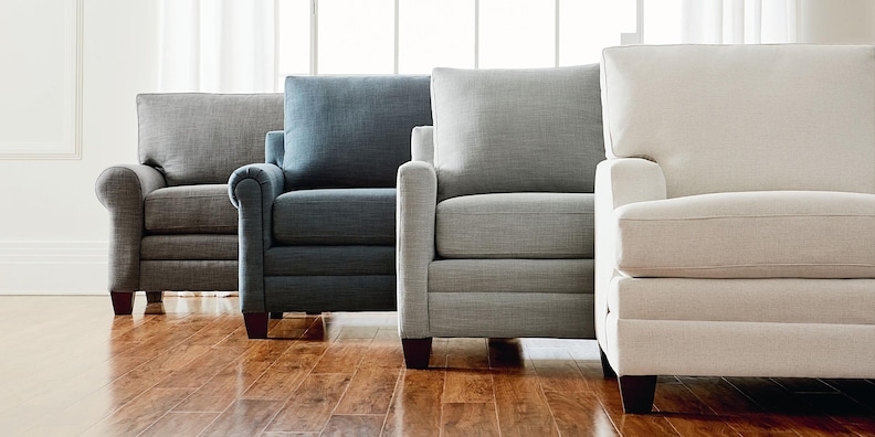 Gray Track Arm Accent Chair with Tapered Wood Legs