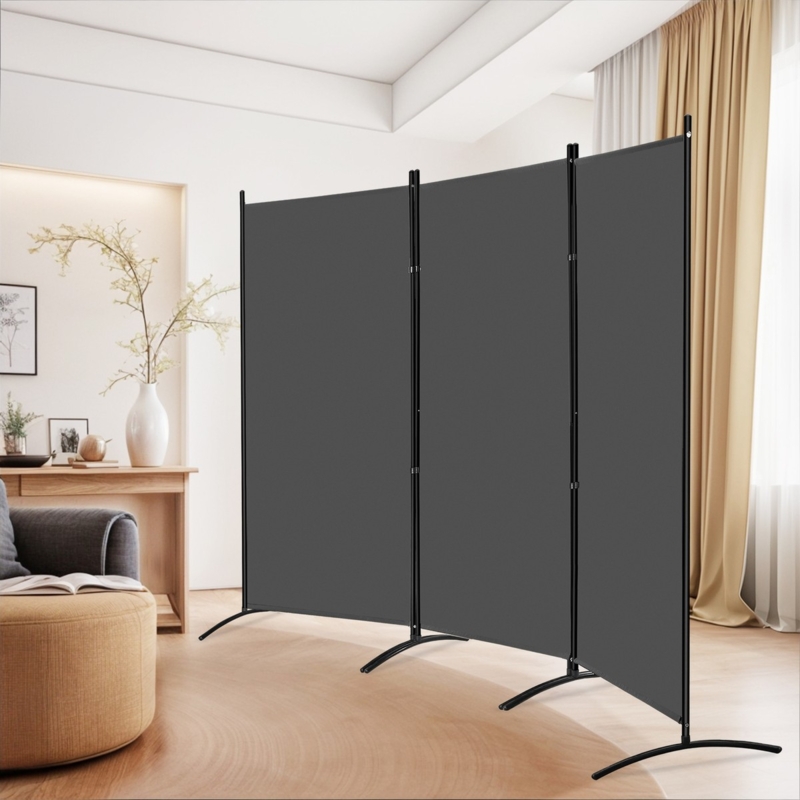 Grey Privacy Screen Minimalist Metal Frame Curved Stabilizer Feet
