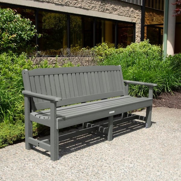 Grey Slat Back Garden Bench with Three Seater Length for Patio