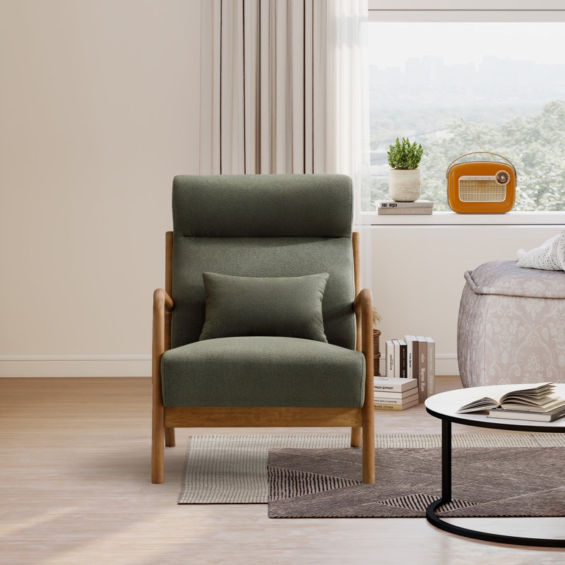Grey Transitional Accent Chair Curved Back Woven Fabric