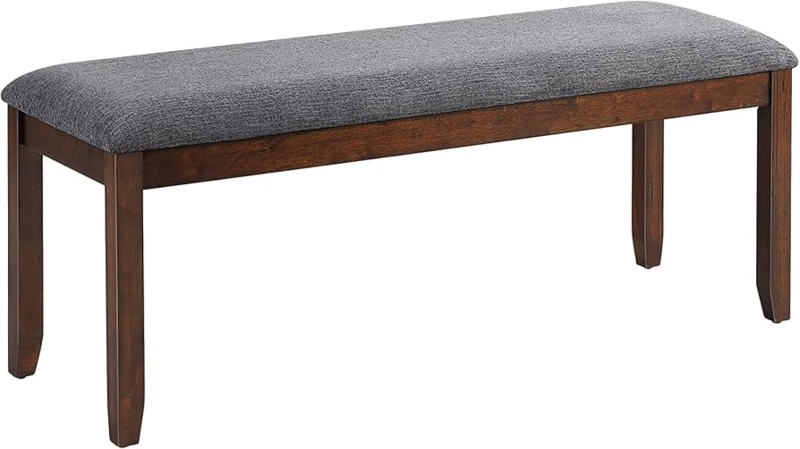 Grey Upholstered Dining Bench Tapered Wood Legs Transitional Style