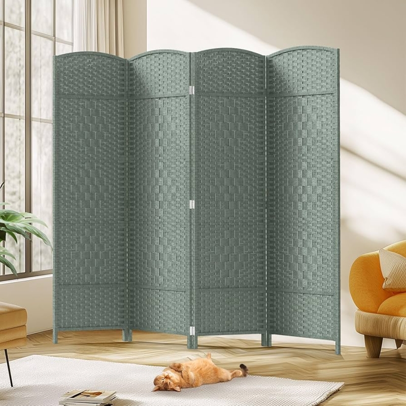 Grey Woven Room Divider Arched Top Coastal Folding Screen