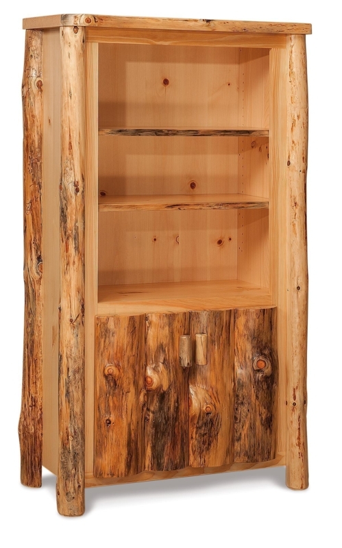 Handcrafted Cedar Log Bookcase with Bottom Doors