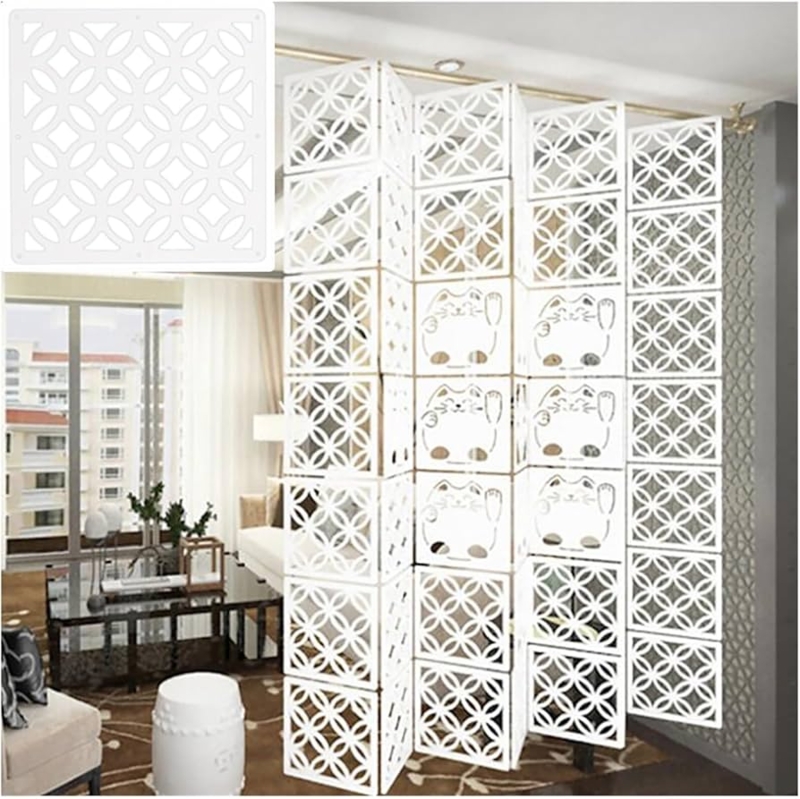 Hanging Room Divider Modular Geometric Panels Lucky Cat Motif Screen