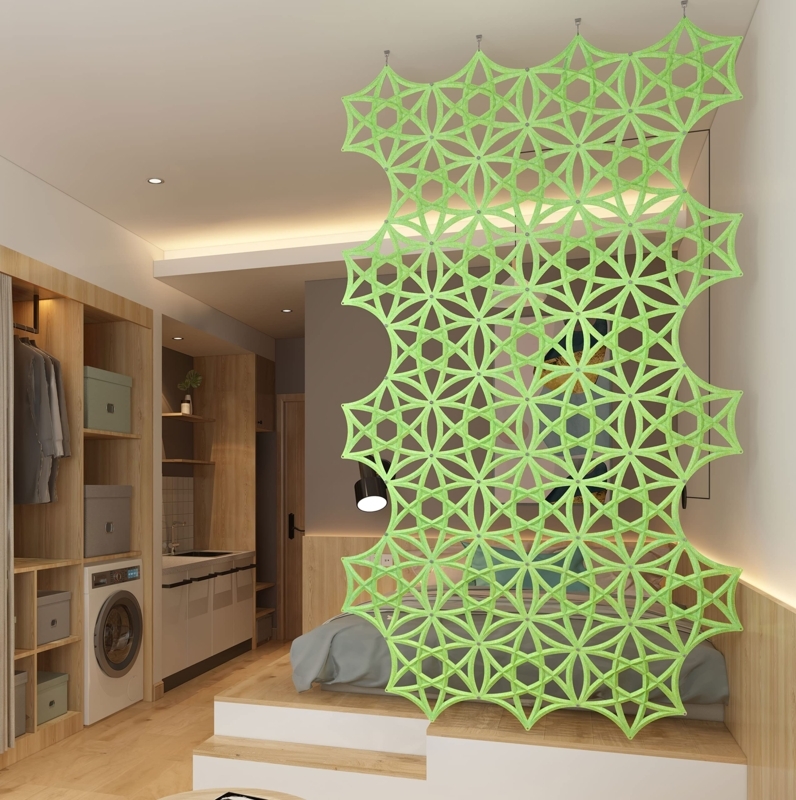 Hanging Screen Neon Green Felt Geometric Star Pattern