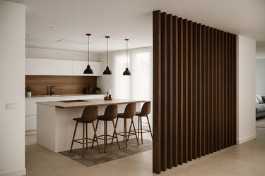 Hardwood Slat Room Divider  2" x 4" Natural Finished White Oak 12ft (9 ft + 3 ft extension) / Rotating
