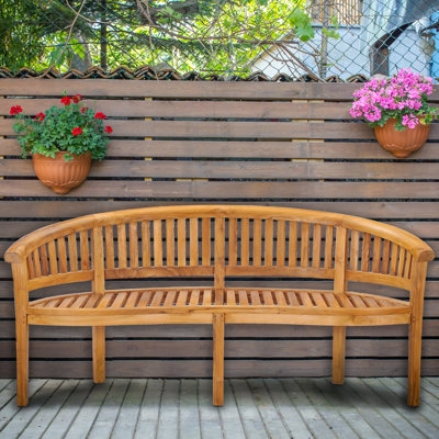 Heavy Duty Outdoor Bench Backless Wood Slatted Seat Block Legs