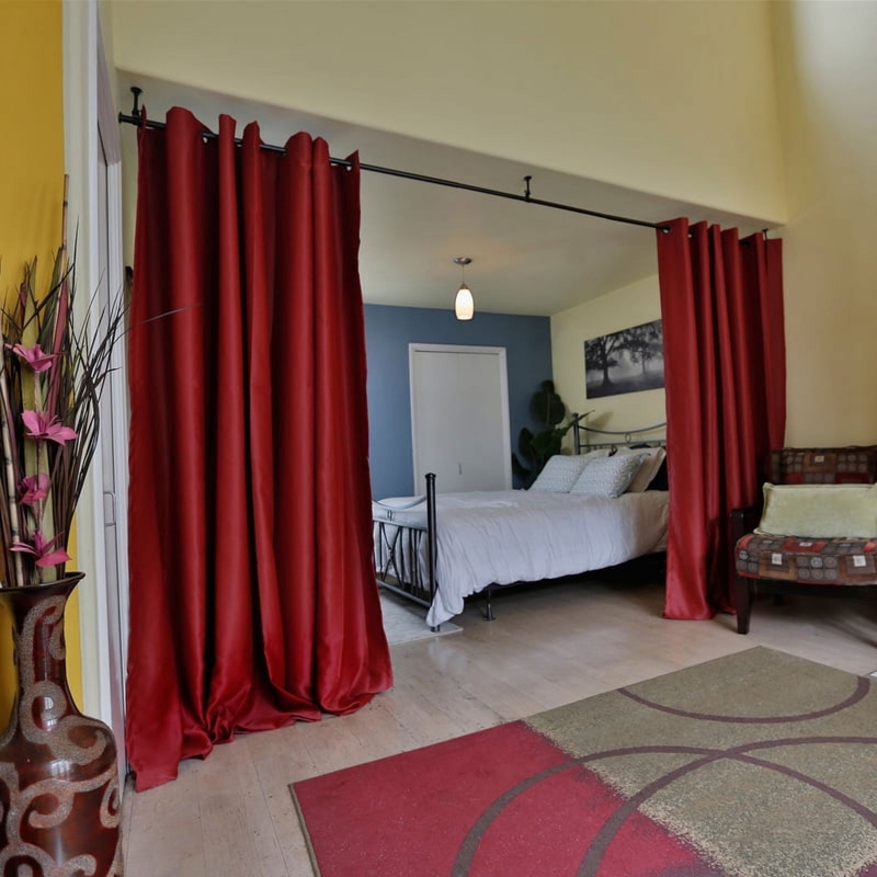 Heavyweight Sierra Red Room Divider Curtain, Ceiling-Mounted Rod