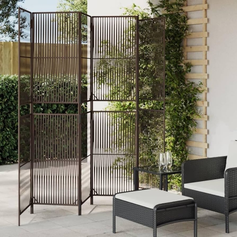- HETFTJN 6-Panel Poly Rattan Room Divider Privacy Screen with  Steel Frame Foldable Partition for Indoor Outdoor Use Brown 78.7"x115.7"