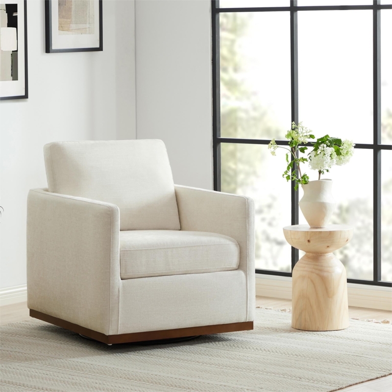 High Back Swivel Accent Chair with Tapered Wood Legs