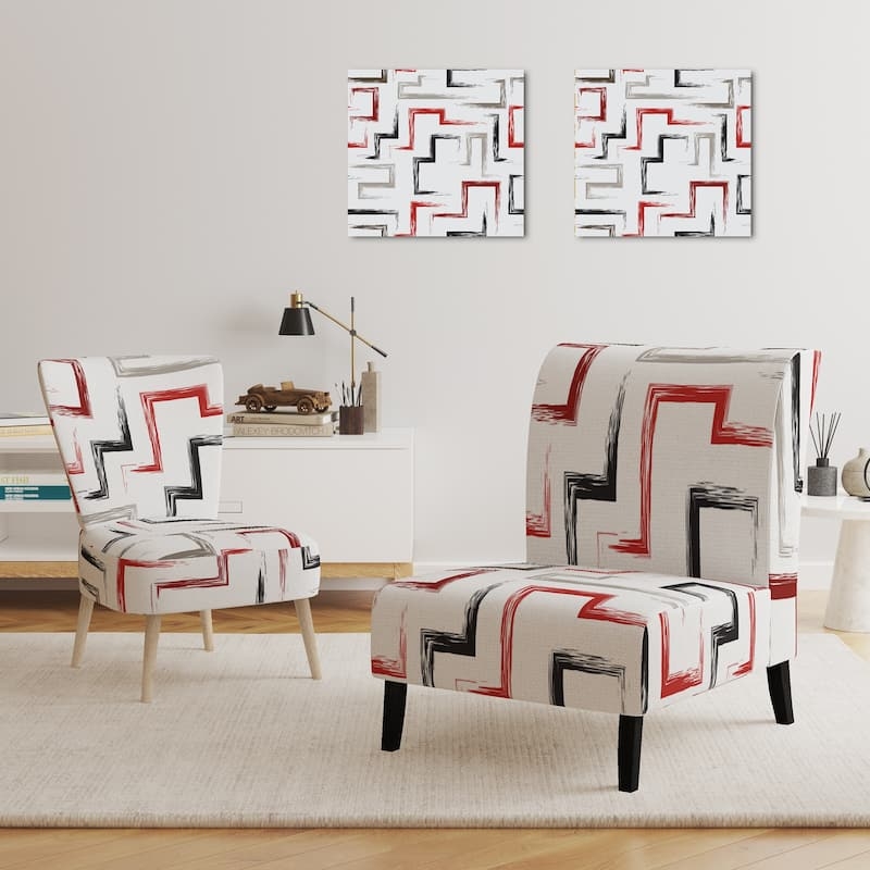 High Back Wingback Accent Chair Multicolor Cubic Geometric Print