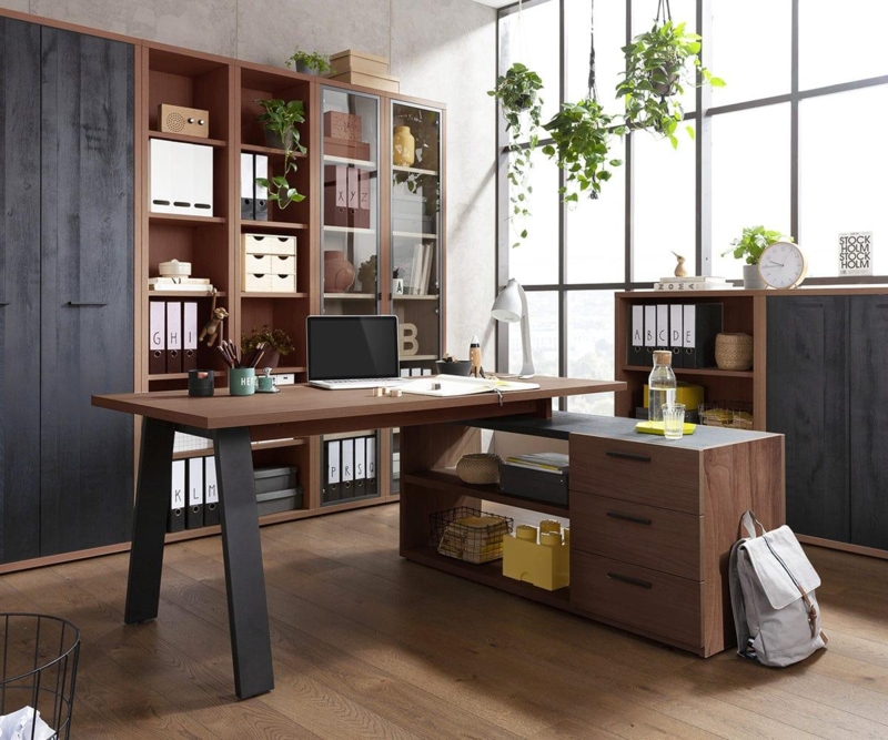 High Bookcase Integrated Handles Warm Wood Hybrid Storage