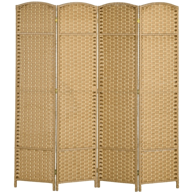 HOMCOM Folding Room Divider Screen 4 Panel 5.6 Ft Tall Privacy Screen  Freestanding Room Partition for Home Office Nature Wood |