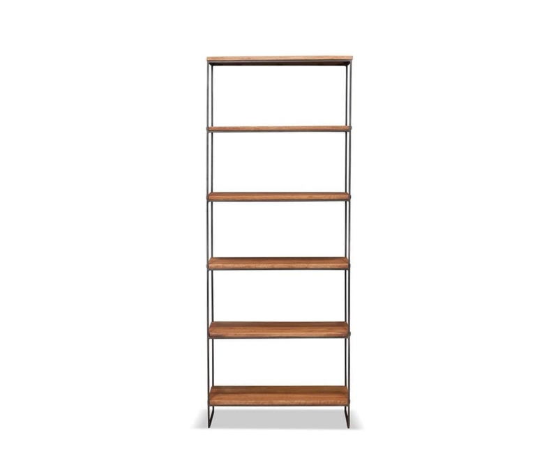 Honey Finish Bookcase Five Tier Open Back Minimalist Shelving