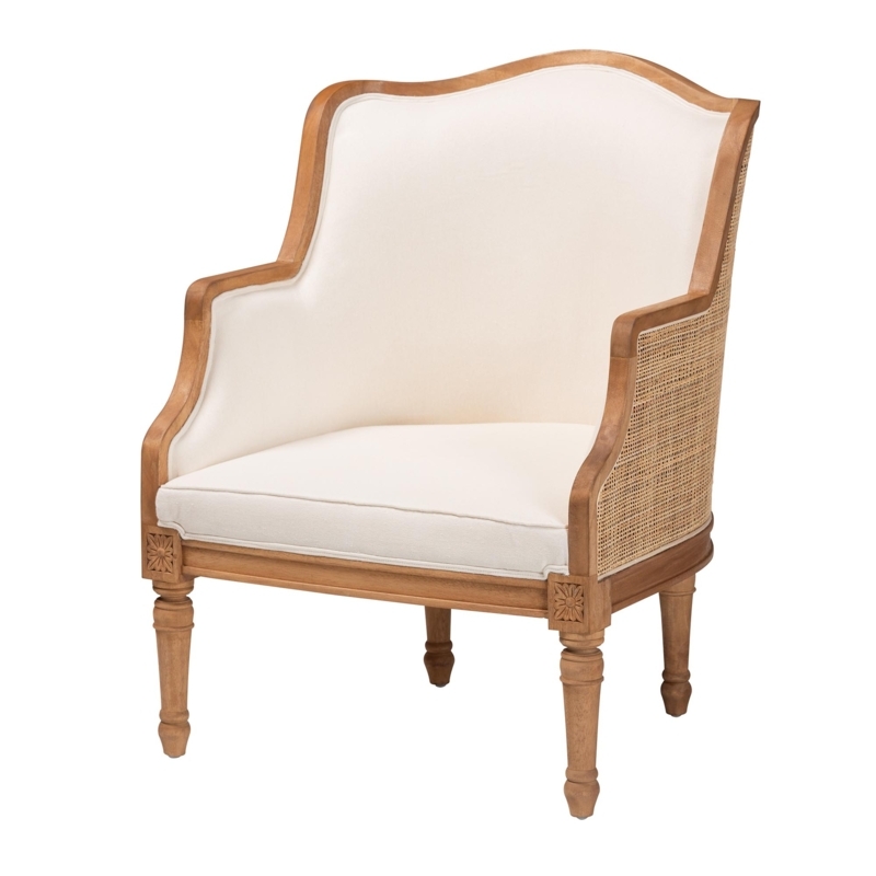 Honey Oak French Armchair with Carved Details and Cabriole Legs