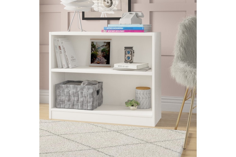 Horizontal Bookcase Four Cubbies Light Brown Wood Toned Woven Texture