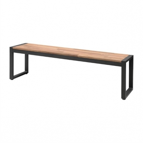 Industrial Acacia Wood Dining Bench with Black Steel Sled Base