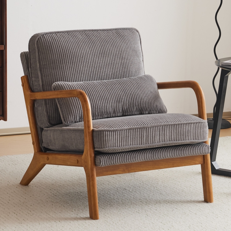 Industrial Accent Chair featuring Black Metal Frame and Corduroy Texture