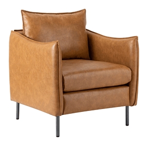 Industrial Accent Chair with Vertical Channeled Back and Metal Base
