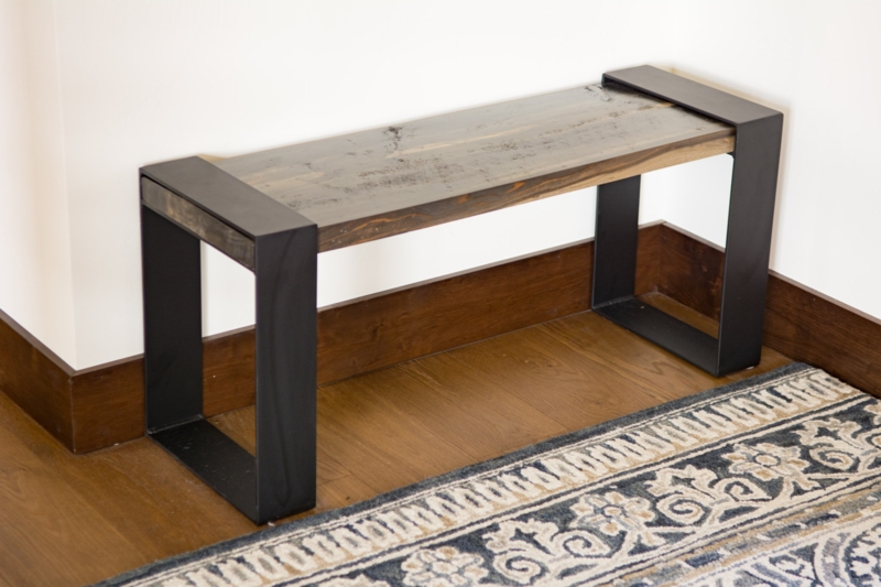 Industrial Bench featuring Nested Wood Seat and Metal Frame