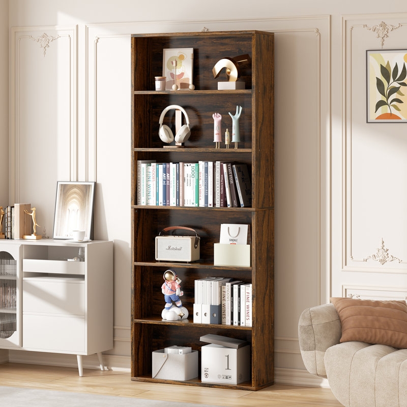 Industrial Bookcase, Black Metal X-Back Frame with Oak Toned Shelves