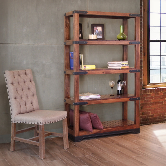 Industrial Bookcase with Wheels, 5-Tier Mobile Storage Unit, Open Back.