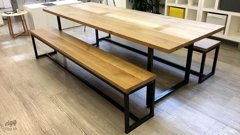 Industrial Dining Bench Set featuring Loop Metal Frame Legs