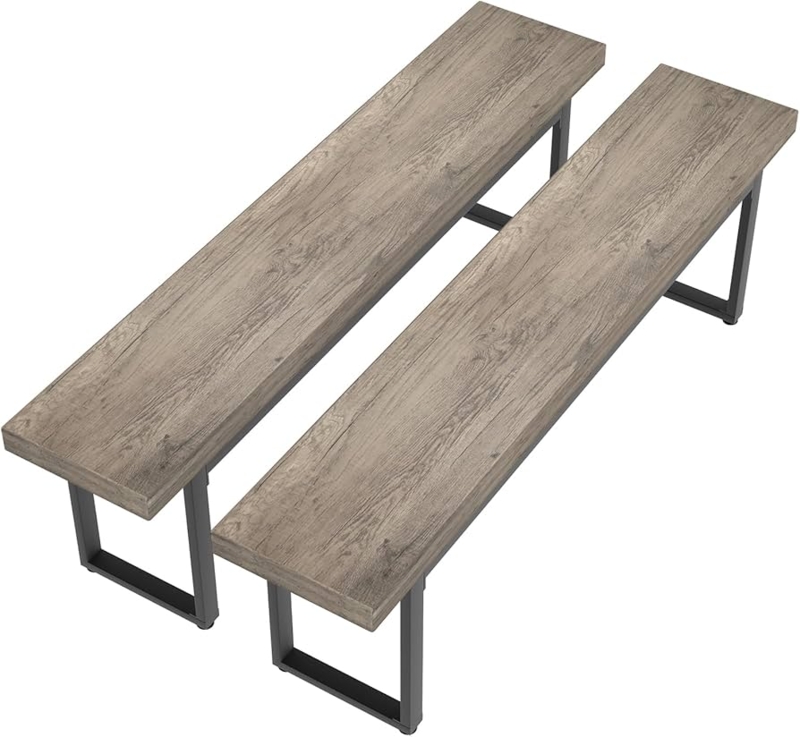 Industrial Dining Bench with Weathered Wood Top and Metal U-Shaped Legs