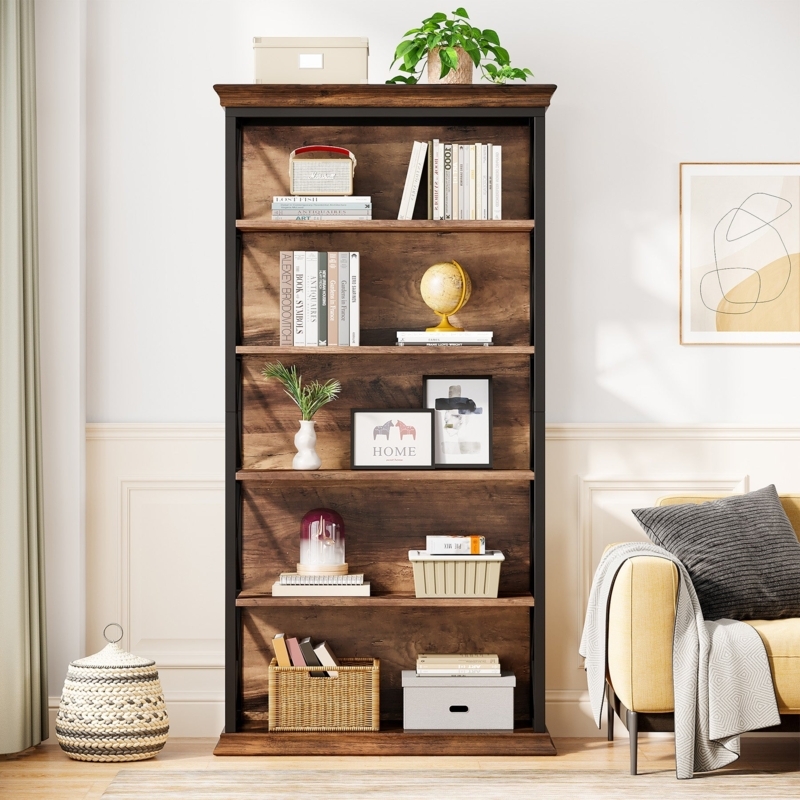 Industrial Etagere Bookshelf with Geometric Metal Frame Design