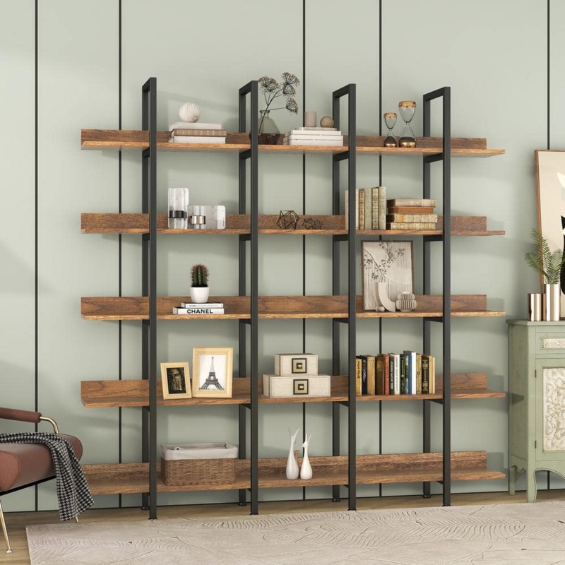 Industrial Etagere for Home Office, 5-Tier Ladder Style with X-Brace.