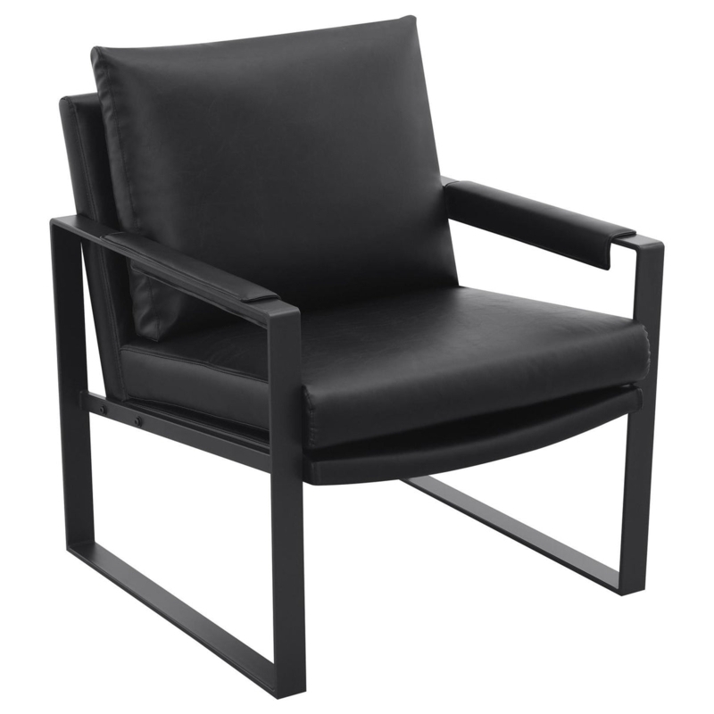 Industrial Gunmetal Leg Armchair with Black Upholstery