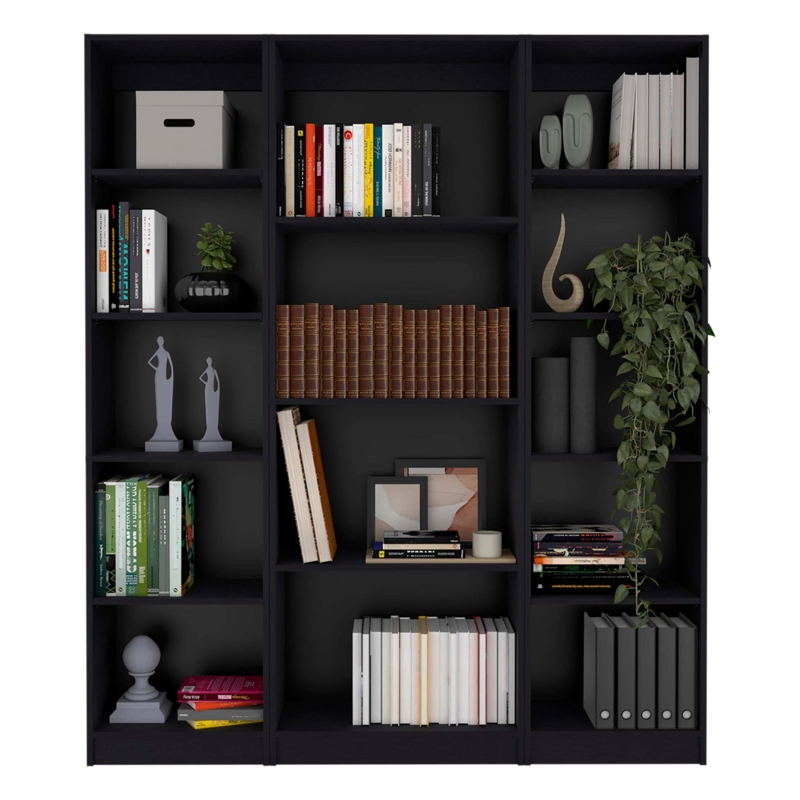 Industrial Living Room Set with Open Shelving Bookcases