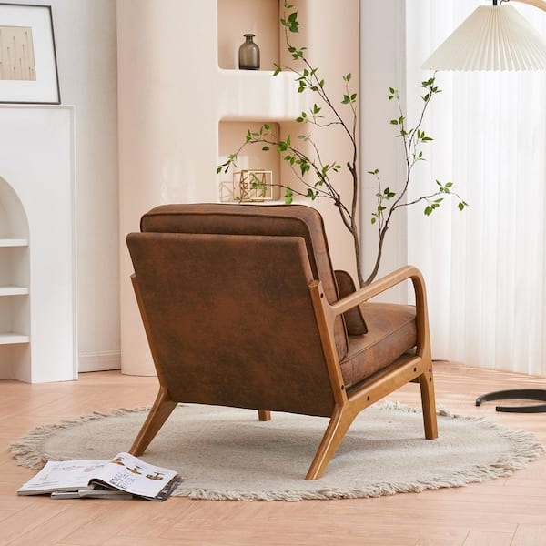 Industrial Lounge Chair, Black Metal Frame, Distressed Brown Finish