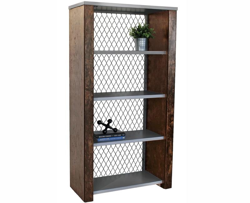 Industrial Metal and Wood Bookcase, 5-Tier Open Shelving X-Back.