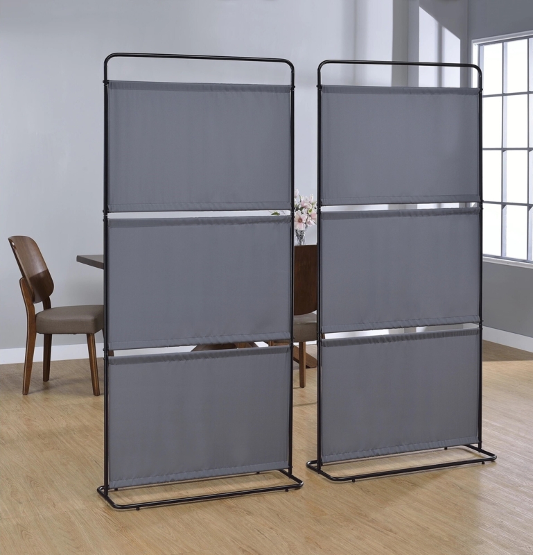 Industrial Metal Privacy Screen Grey Triple Tier Fabric Freestanding