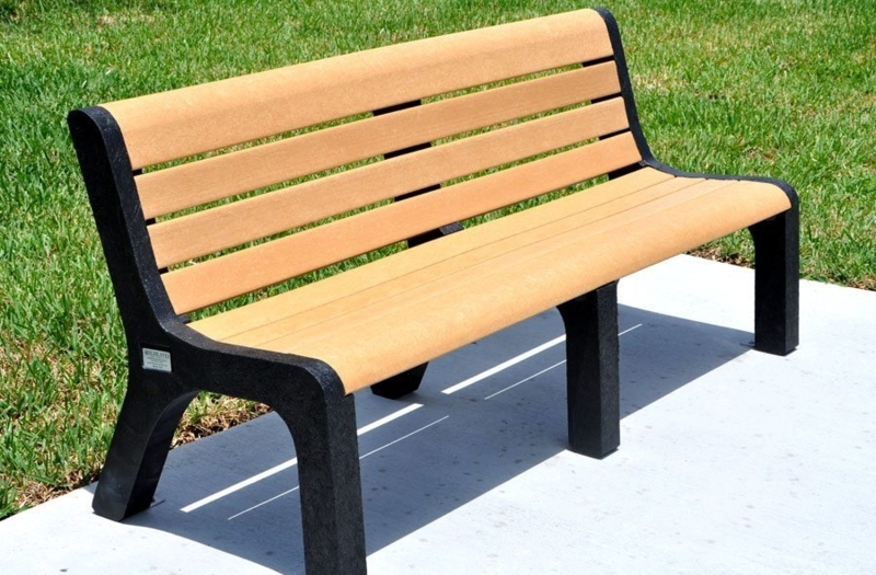 Industrial Outdoor Bench, Boxy Gray Slats Frame with Exposed Bolts
