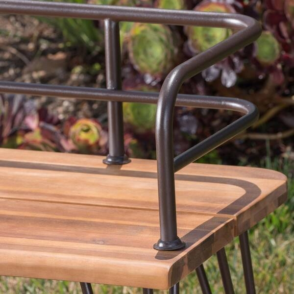 Industrial Outdoor Garden Bench featuring Tubular Metal Backrest