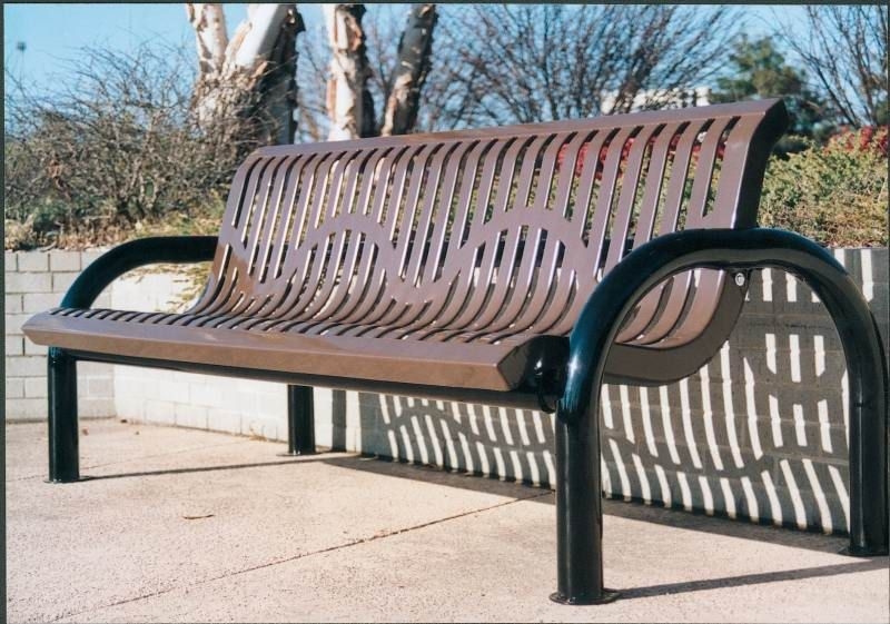 Industrial Park Bench Ribbed Steel Seating in Bold Red Finish