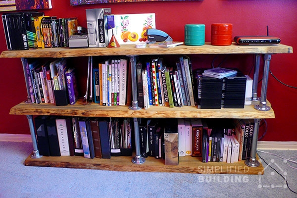 Industrial Pipe Bookcase Shelving, 5-Tier Rustic Wood and Metal Frame.