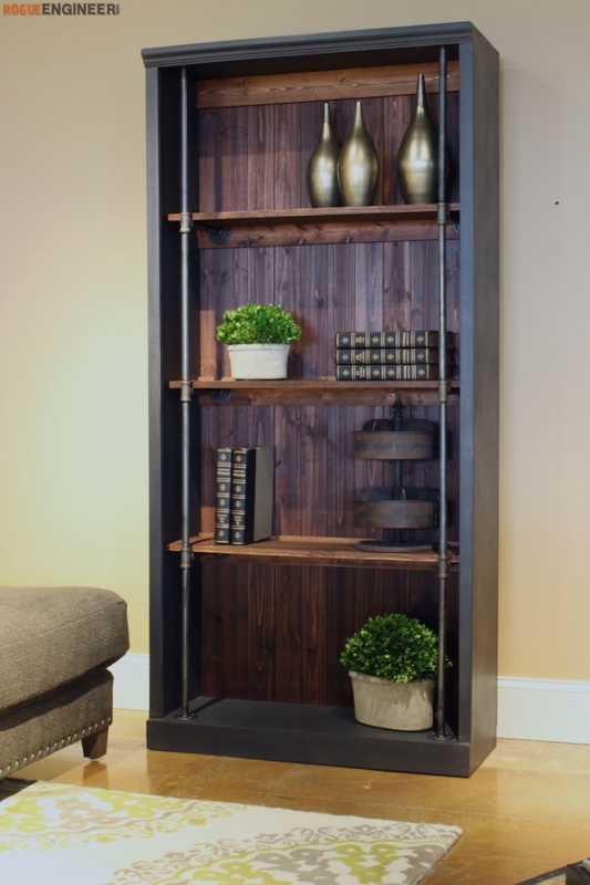 Industrial Pipe Bookcase Styling, 5-Tier Rustic Wood Metal Open Back.