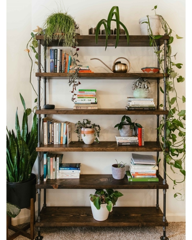 Industrial Pipe Bookcase, Thick Wood Shelves, Open Shelving Unit.