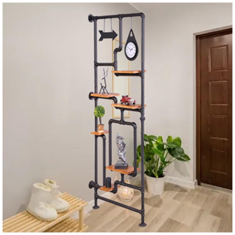 Industrial Pipe Room Divider With Asymmetrical Shelving