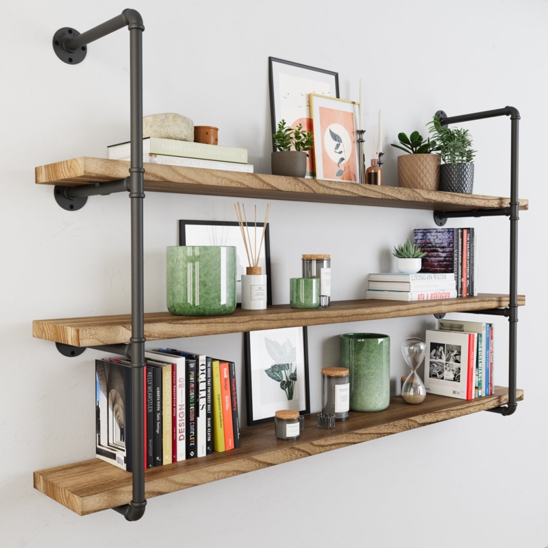 Industrial Pipe Wall Shelf, 4-Tier Long Floating Shelving Unit.