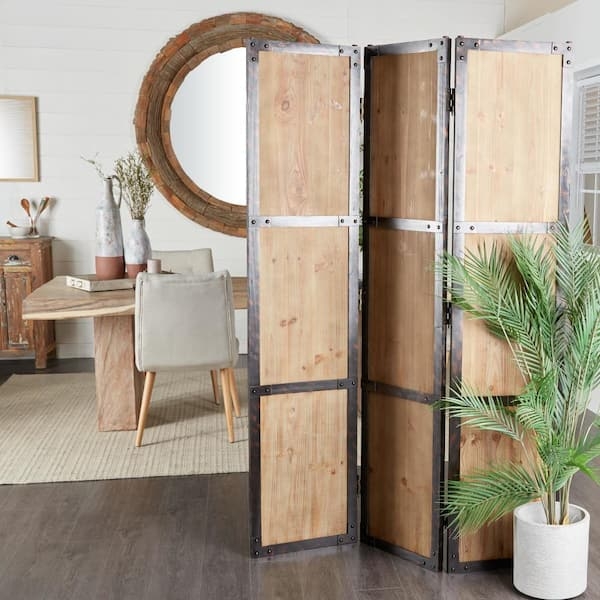 Industrial Room Divider Exposed Rivets Metal And Wood Partition