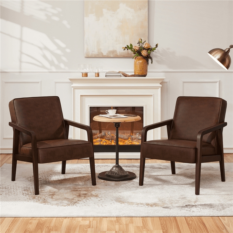 Industrial Style Living Room Chair Dark Brown Slender Metal Frame