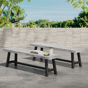 Industrial Style Outdoor Bench with Sandblasted Top and A-Frame Legs