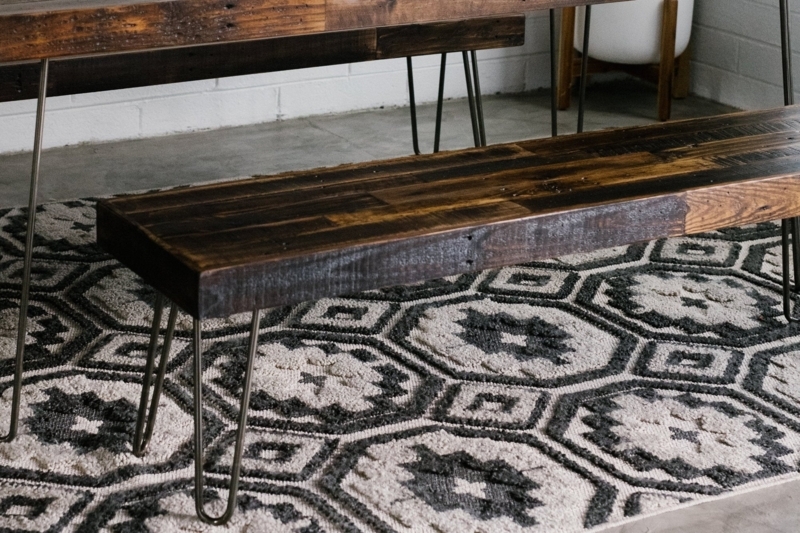 Industrial Wood Bench with Hairpin Legs, Espresso Finish